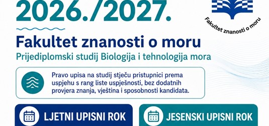 Upisi na prijediplomski studij Biologija i tehnologija mora u akademskoj godini 2026./2027.